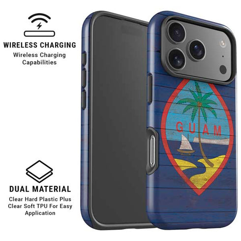 Guam Flag Dark Wood iPhone 17 Pro Max Magsafe Impact Case